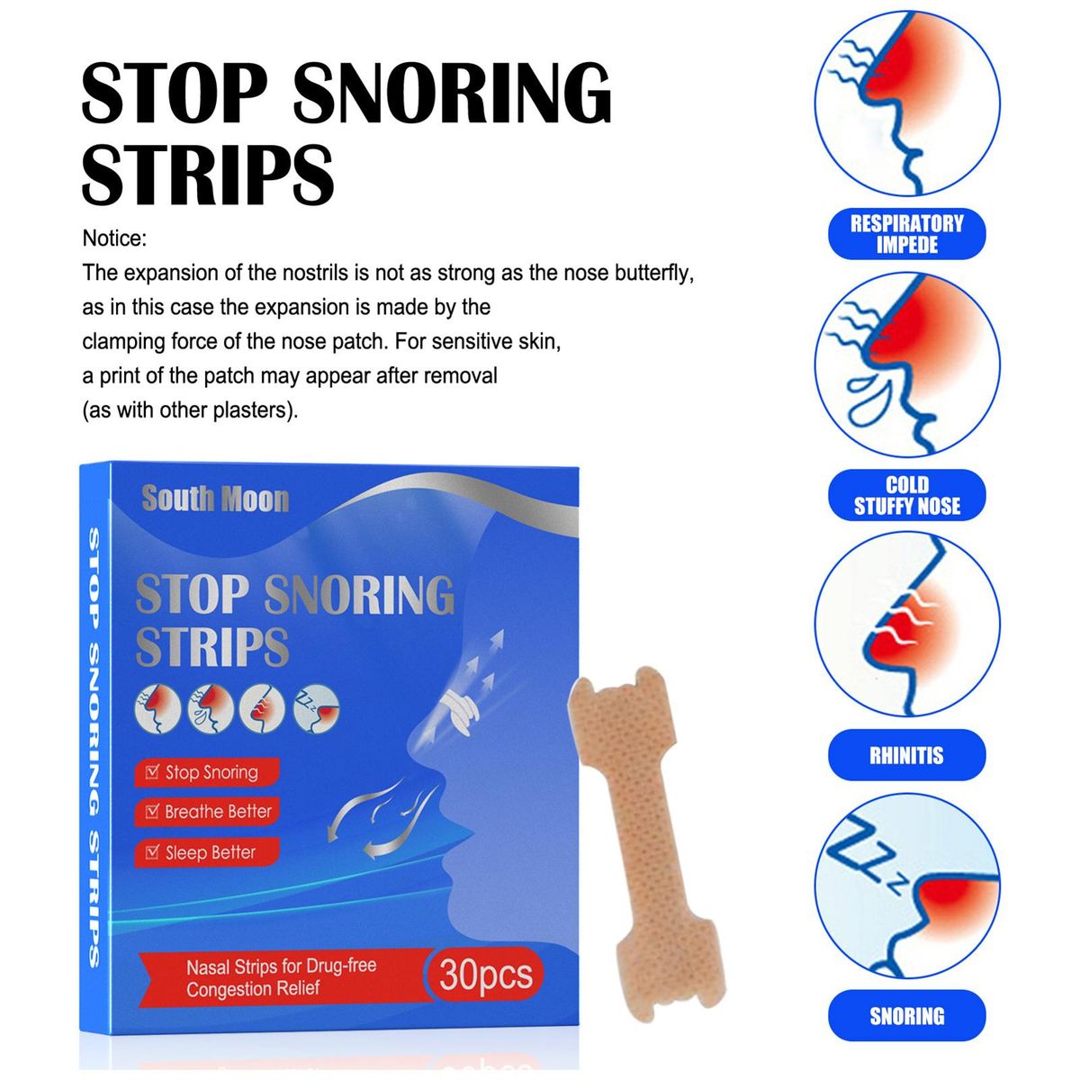 30PCS Nose Nasal Strips to Reduce Snoring Anti-snoring and Relieve Nose Congestion 30 Count Portable