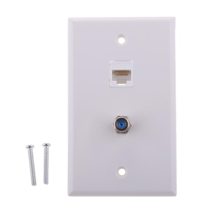 Coaxial F Connector Ethernet Network RJ45 Jack Wall Plate Socket