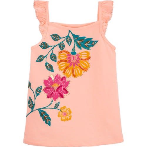 Neon Floral Flutter Tank Top - Size 4