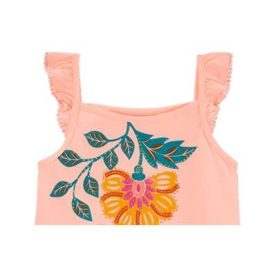 Neon Floral Flutter Tank Top - Size 4
