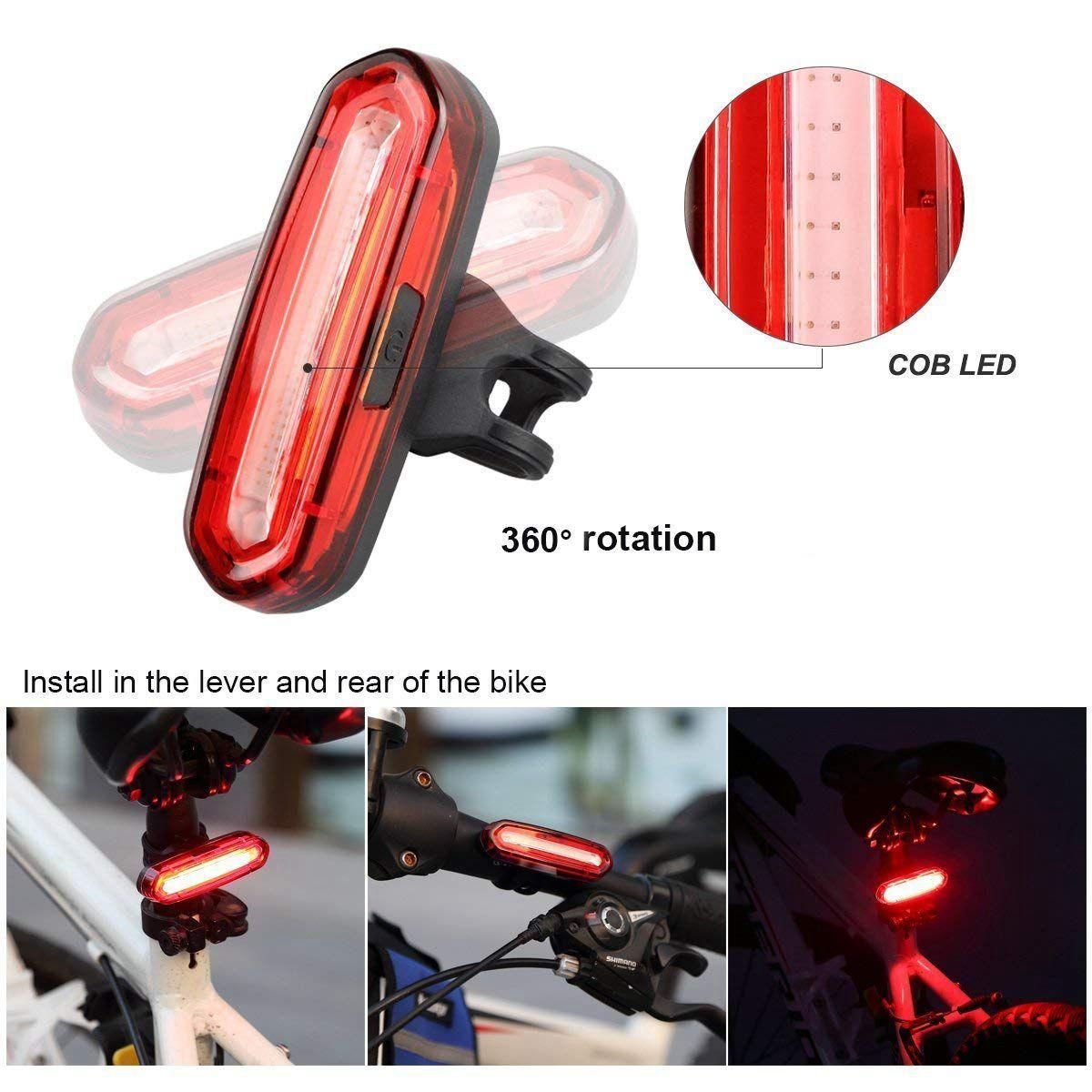 LED Bike Tail Light, USB Rechargeable Bicycle Rear Light, IP