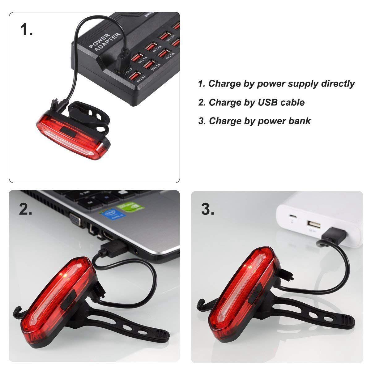 LED Bike Tail Light, USB Rechargeable Bicycle Rear Light, IP