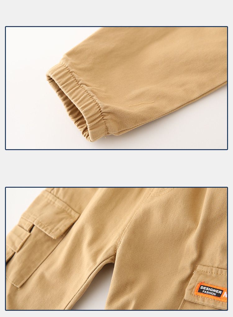 95% Cotton 5% Spandex Kids Boys Casual Cargo Pants-Khaki