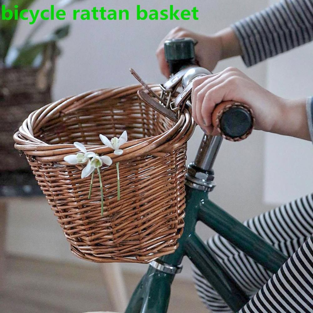 Kids Front Handlebar Bicycle Rattan Basket Handwov
