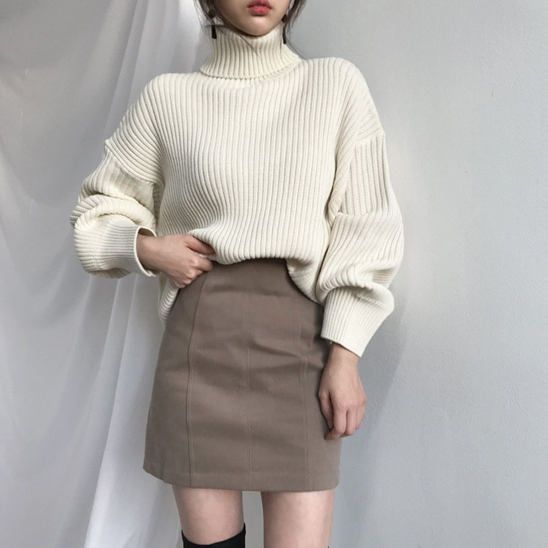 Solid Color Turtleneck Outer Wear Pullover Casual Sweater
