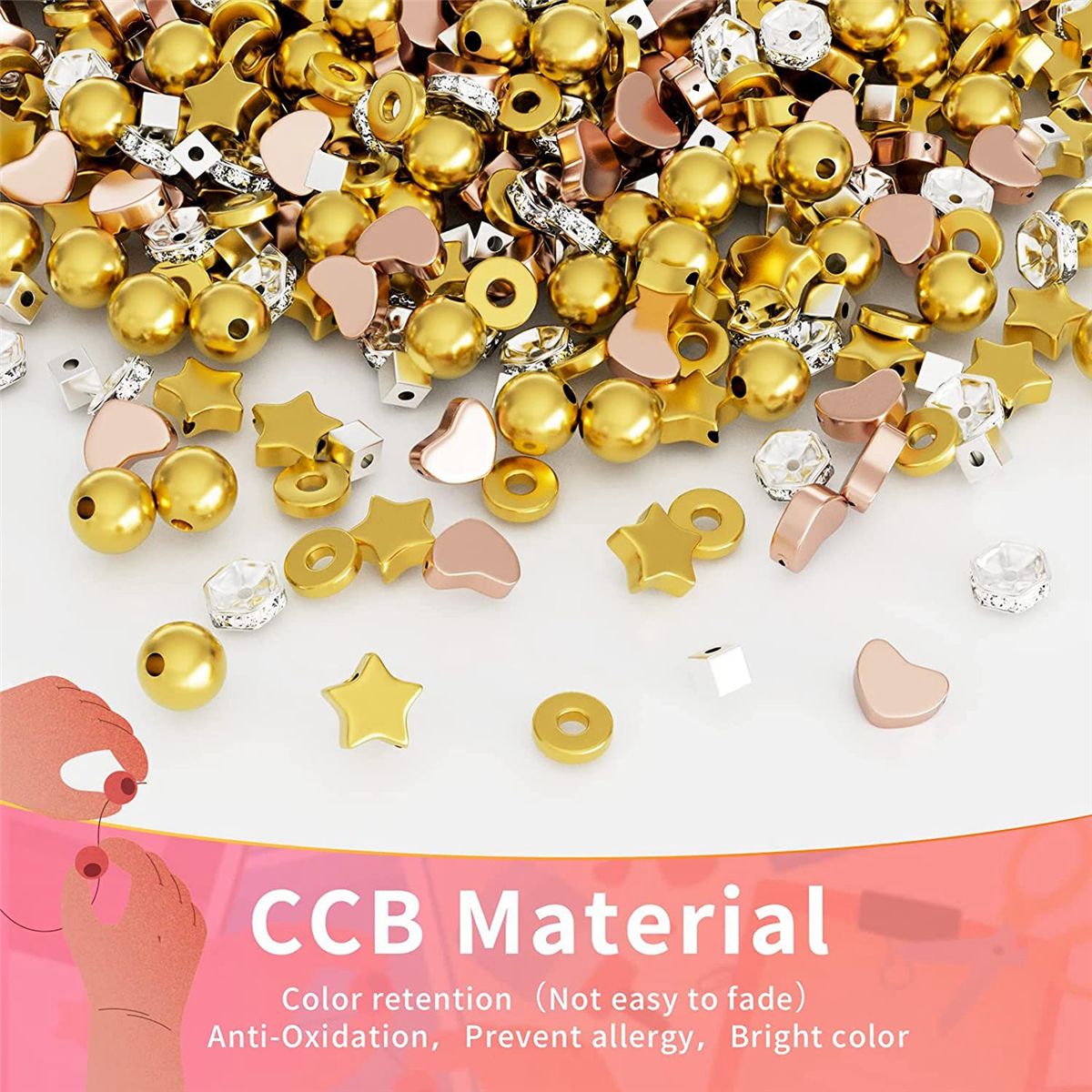 Gold Beads for Jewelry Bracelets Making1740 PC 8 Styles Spacer Beads Kit for Bracelets Making Round Beads Beads Crafts