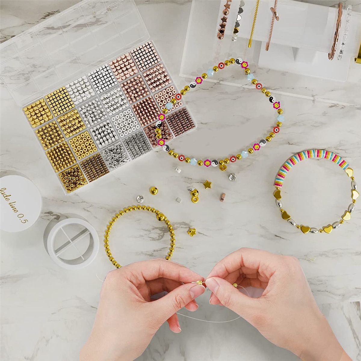 Gold Beads for Jewelry Bracelets Making1740 PC 8 Styles Spacer Beads Kit for Bracelets Making Round Beads Beads Crafts