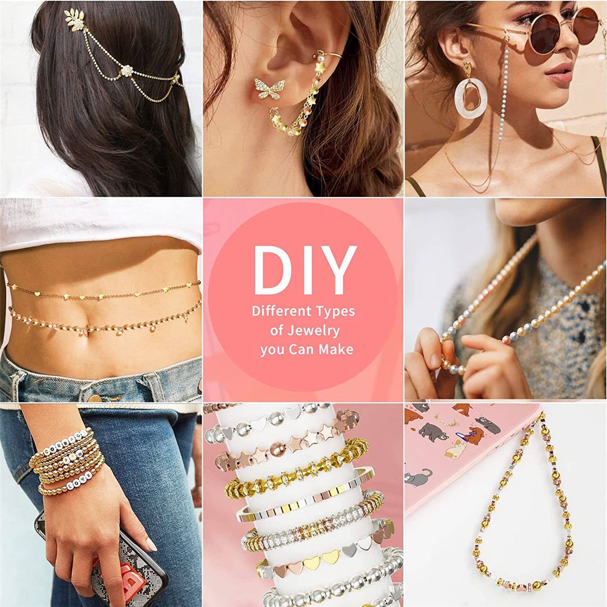 Gold Beads for Jewelry Bracelets Making1740 PC 8 Styles Spacer Beads Kit for Bracelets Making Round Beads Beads Crafts