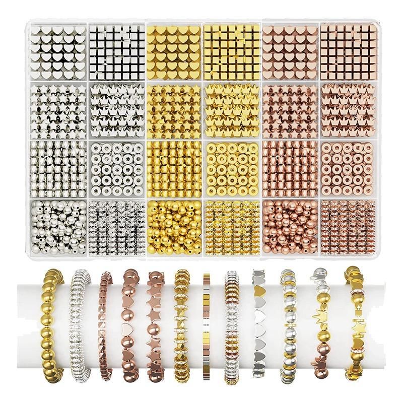 Gold Beads for Jewelry Bracelets Making1740 PC 8 Styles Spacer Beads Kit for Bracelets Making Round Beads Beads Crafts
