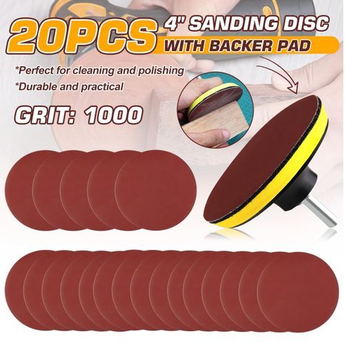 10Pc 4" Sanding Disc Sandpaper 1000# With Backer Pad (with Drill Adapter)