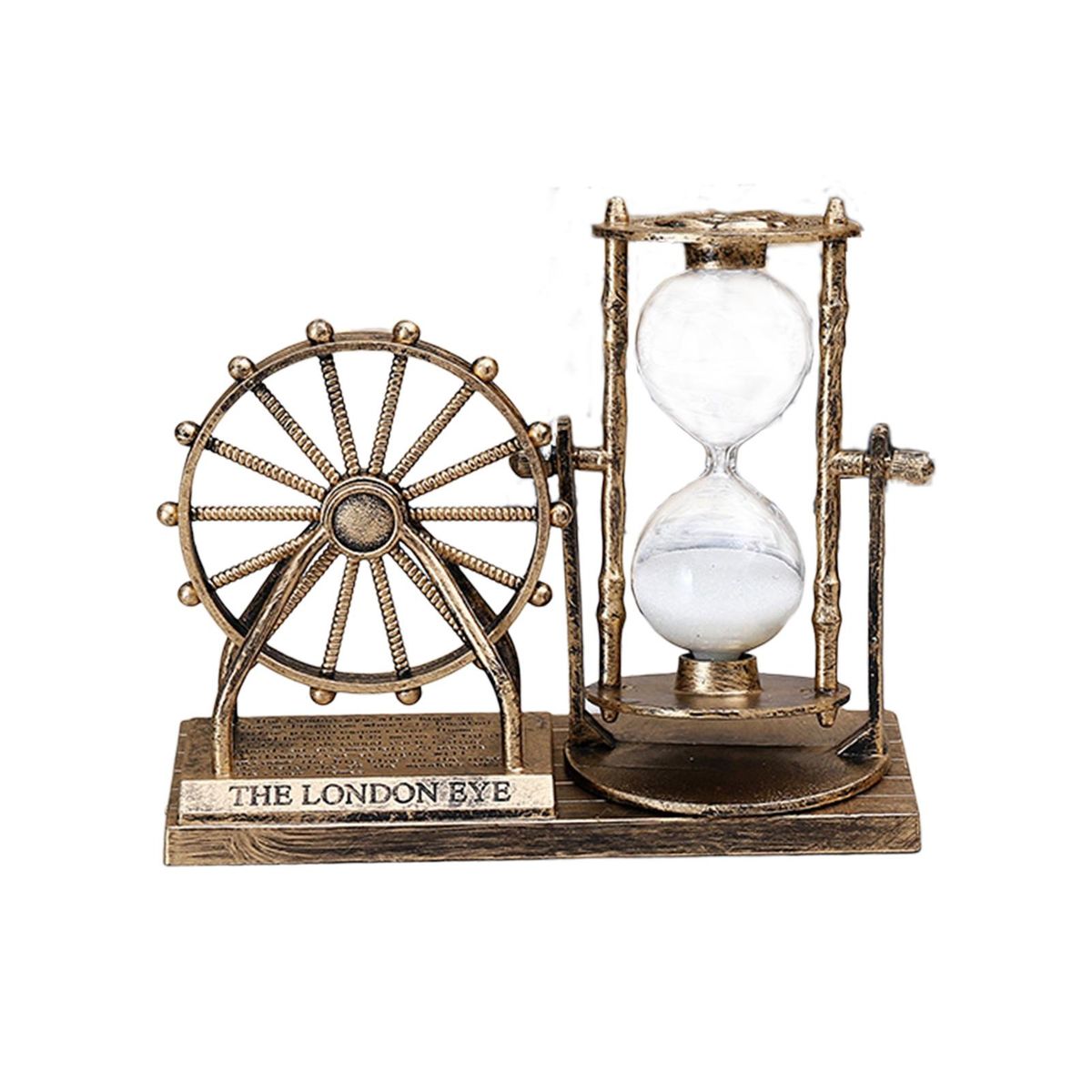 Freestanding Letter Print Hourglass Ornament Vintage-Golden