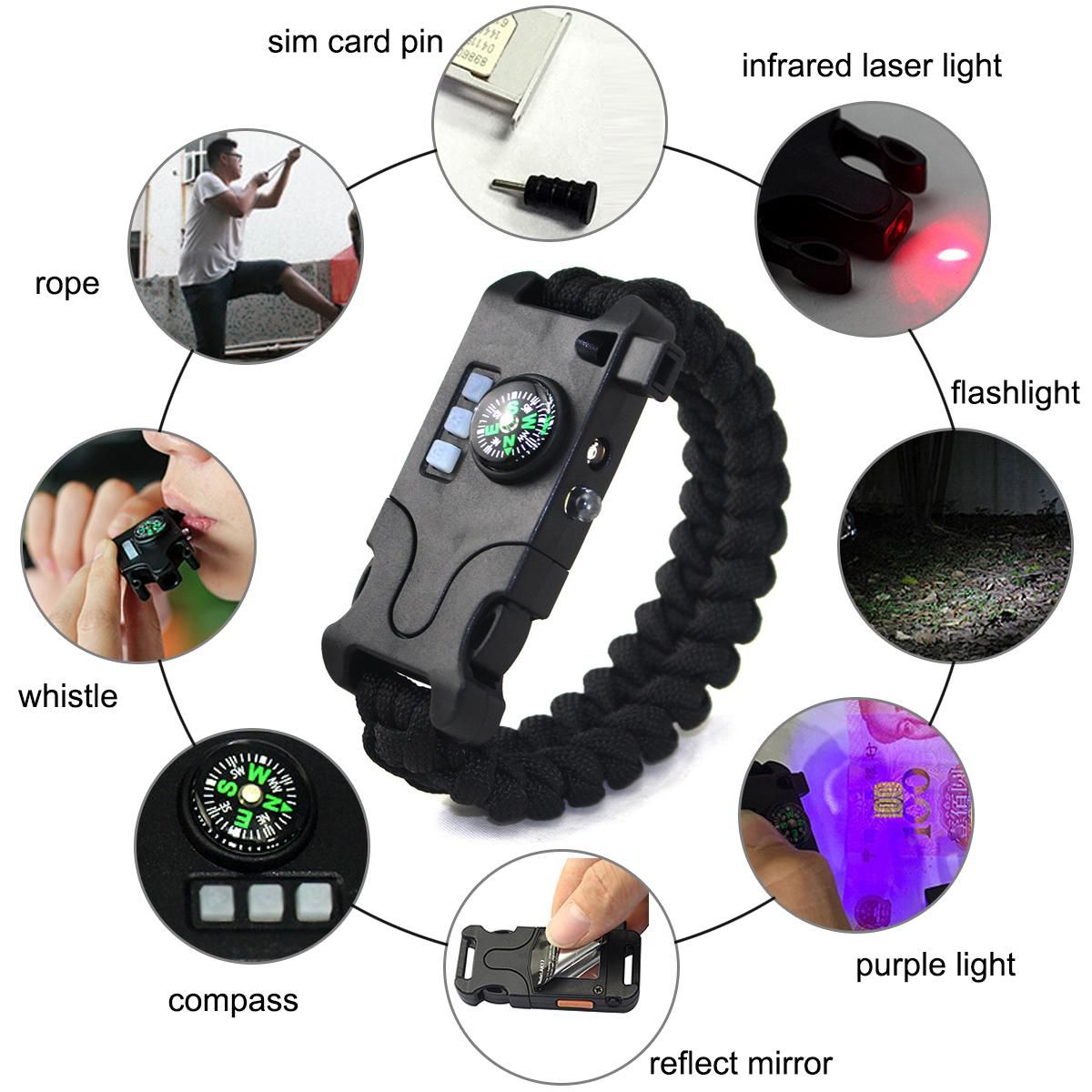 7in1 Multifunctional chargeable Weaving Bracelet black
