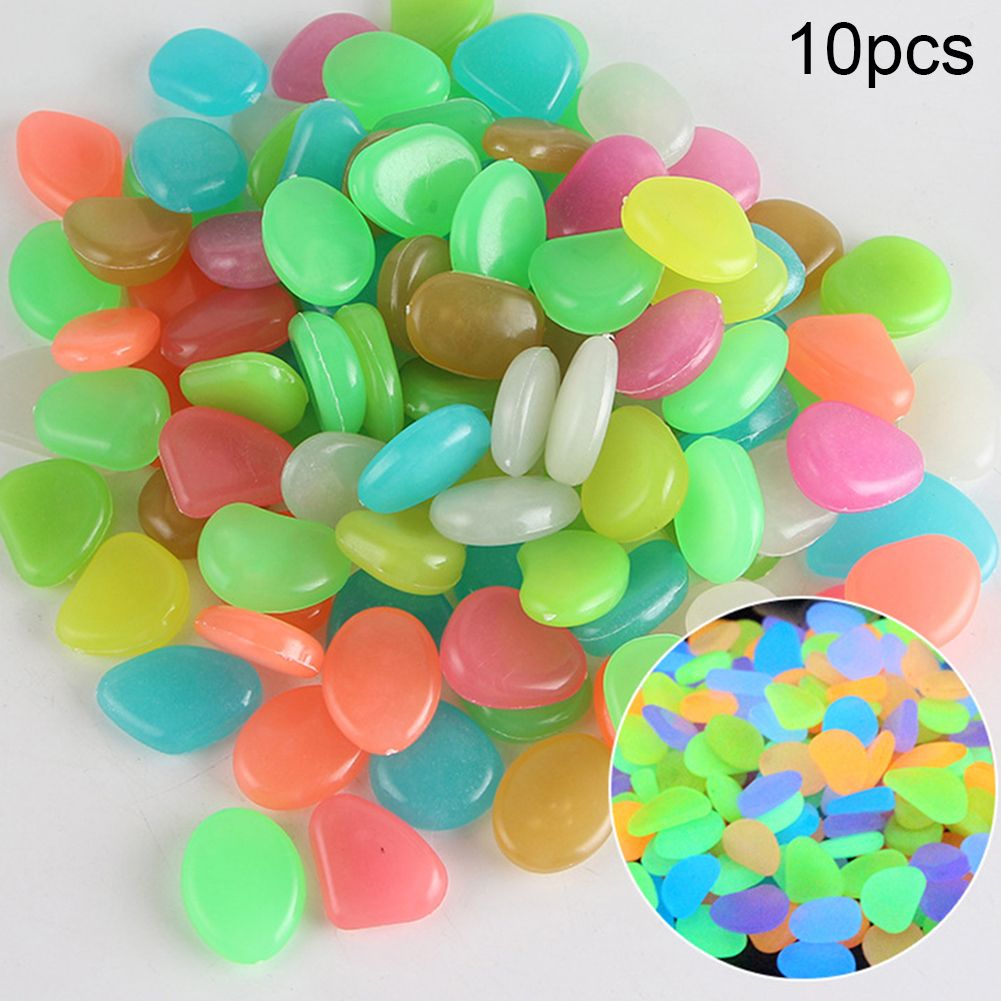 10Pcs Luminous Stones Glow In The Dark Decorative Pebbles Aquarium Ornaments-Mix-color*