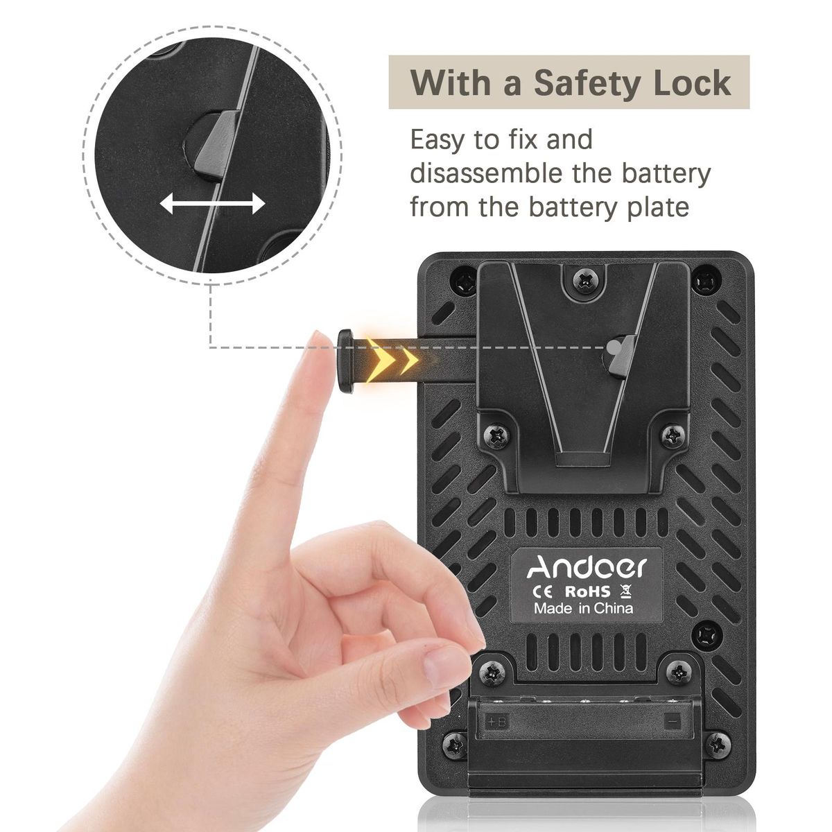 Andoer V-Lock V Mount Battery Plate to NP-F Dummy Battery Adapter Built-in Battery Decode Chip Replacement for Sony PXW-Z150/ HXR-MC2500/ MC1500C/ NX3/ NX5R/ NX5C/ NX100/ NX200/ HDR-AX2000E/ FDR-AX1E/ NEX-EA50/ NEX-FS700 Camc