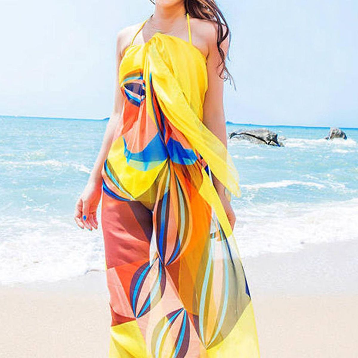 Colorful Wrap Scarf Sun-proof Rectangle-Yellow