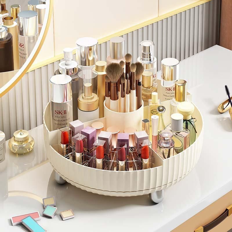 Rotating Cosmetic Brush Storage Container Grid Desktop Eyebrow Pencil Eye Shadow Bucket Cosmetic Lipstick Pen Holder Dresser Storage Box
