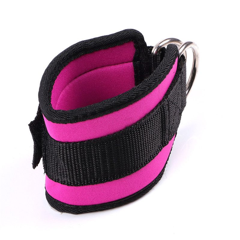 (Rose Red)1Pcs Double D-Rings Ankle Strap Resistant Band Fitness Neoprene Padded Foot Support Gym Thigh Leg Ankle Cuffs Body Building WAR