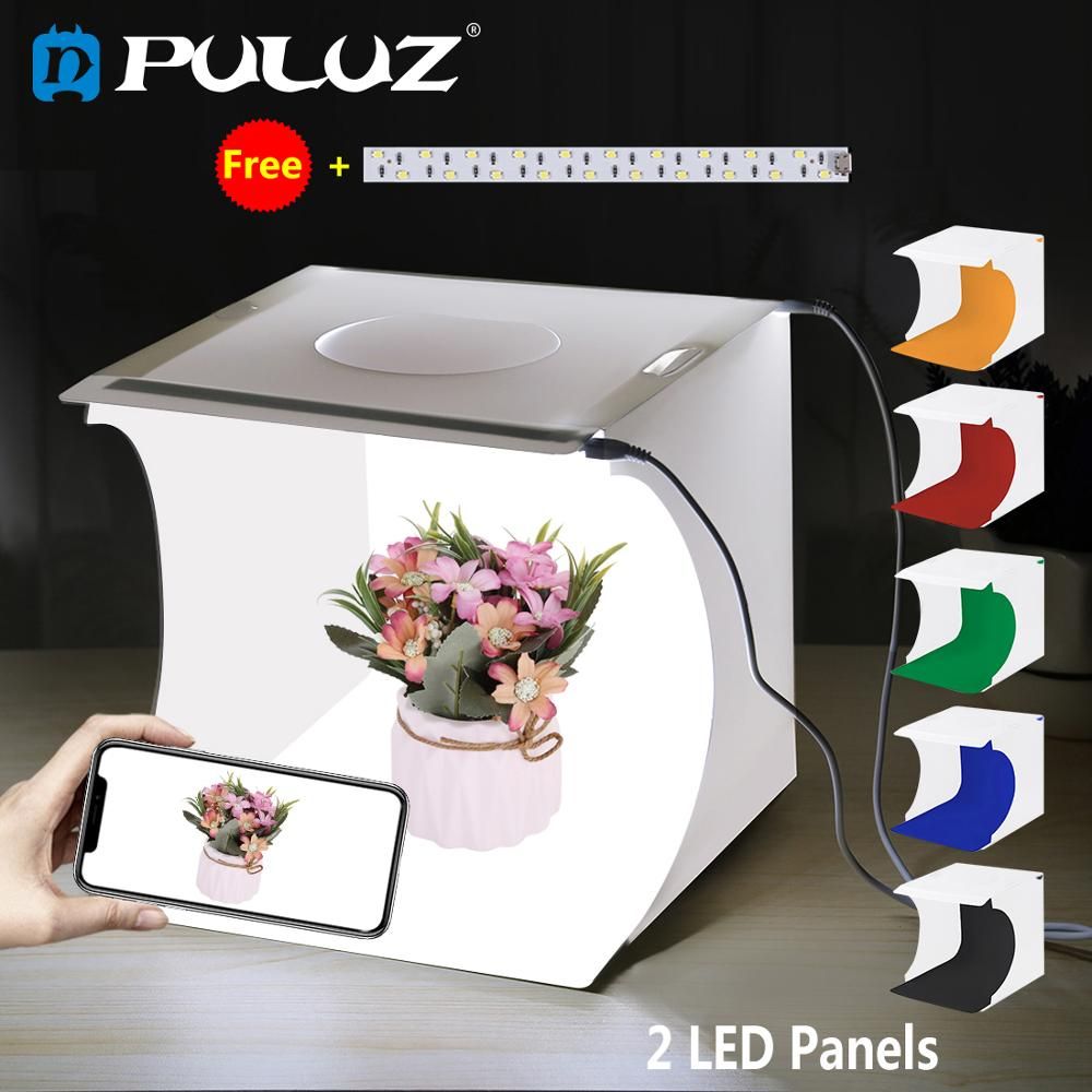 PULUZ 2LED Lightbox Light Box Mini Photo Studio Box 1100LM Photography Box Light Studio Shooting Tent Box Kit &6 Color Backdrops