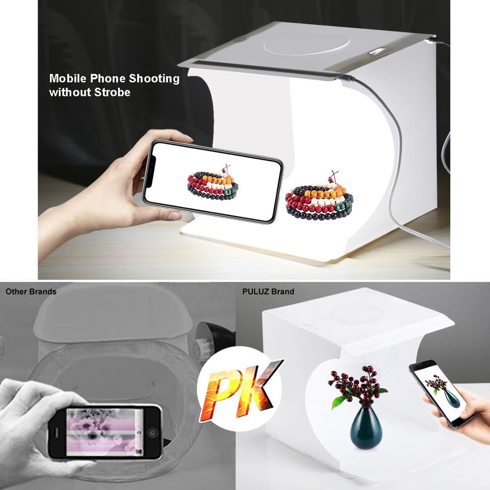 PULUZ 2LED Lightbox Light Box Mini Photo Studio Box 1100LM Photography Box Light Studio Shooting Tent Box Kit &6 Color Backdrops