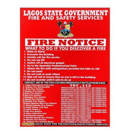 Lagos State Fire Notice Safety Signage