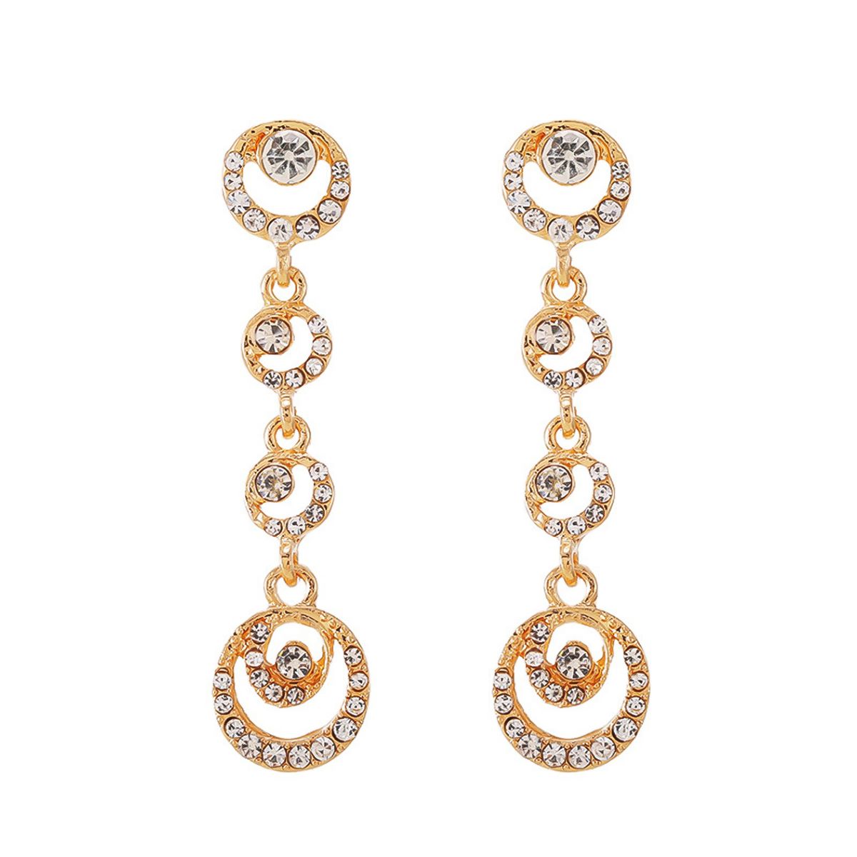 Stud Earrings Circle Dangle Dazzling Rhinestone Women Long Drop Ear Studs Jewelry For Wedding-Silver