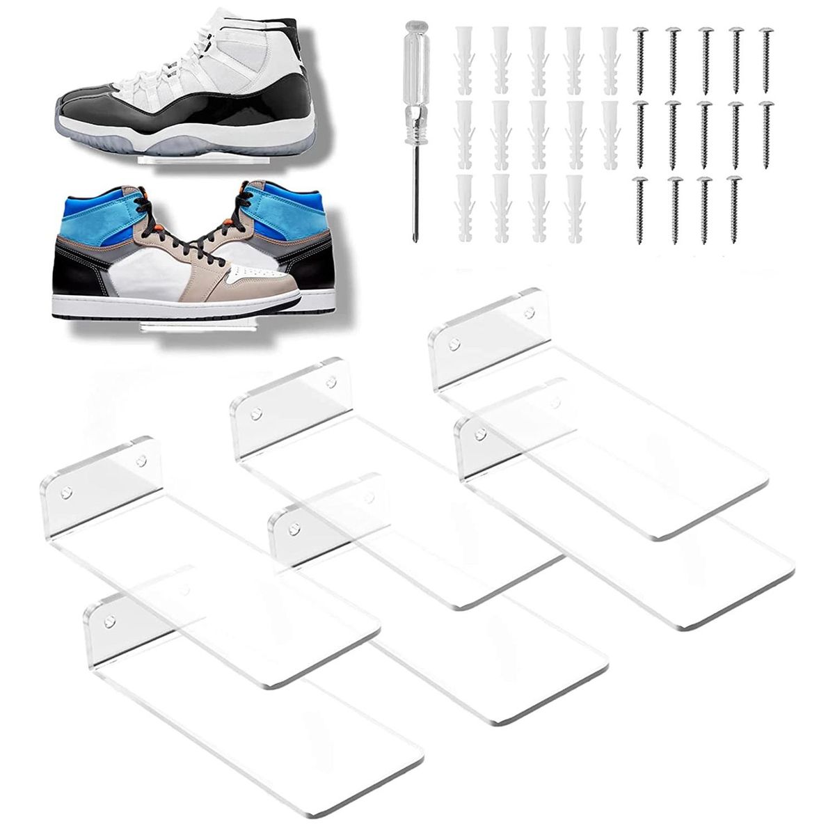 6 Pack Floating Shoe DisplayShelves Wall Mount Levitating Shoe Display Stand for Sneaker or Shoes Box