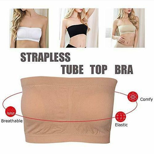 3PCS Double Layers  Strapless Bra Bandeau Tube Removable Padded Top Stretchy