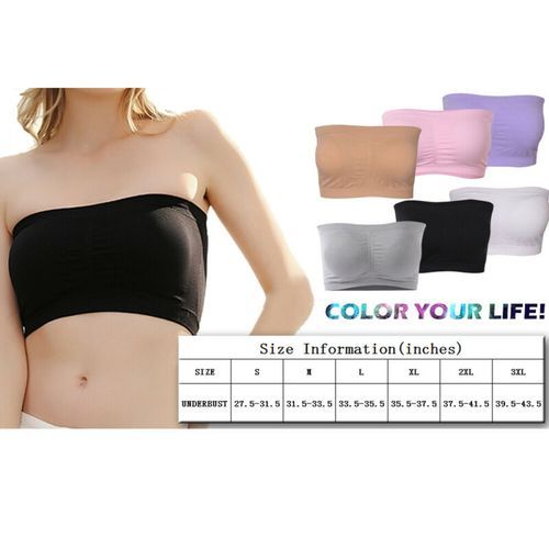 3PCS Double Layers  Strapless Bra Bandeau Tube Removable Padded Top Stretchy