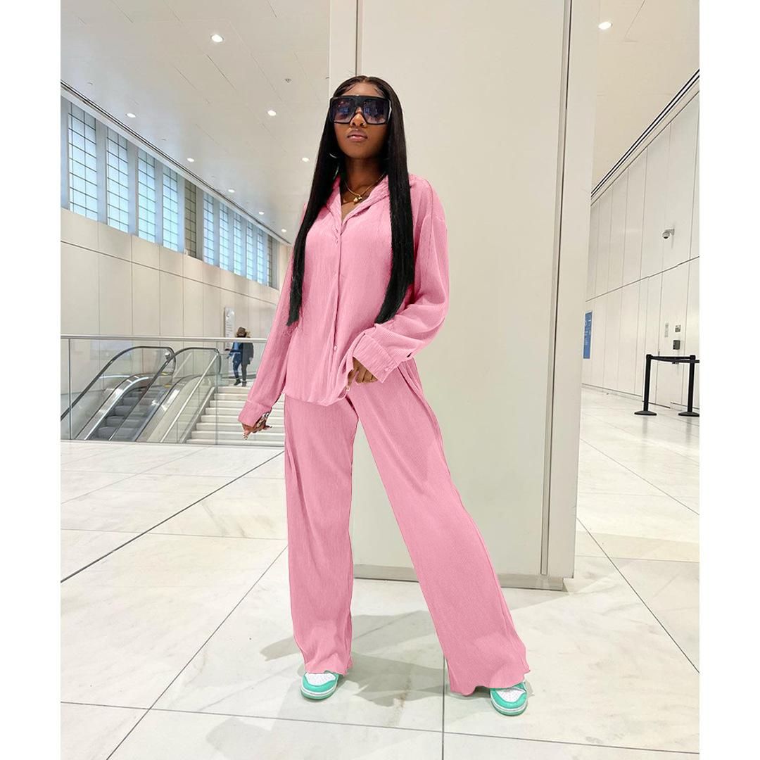 Fashionable and Comfortable Pleated Wide Leg Pants Set