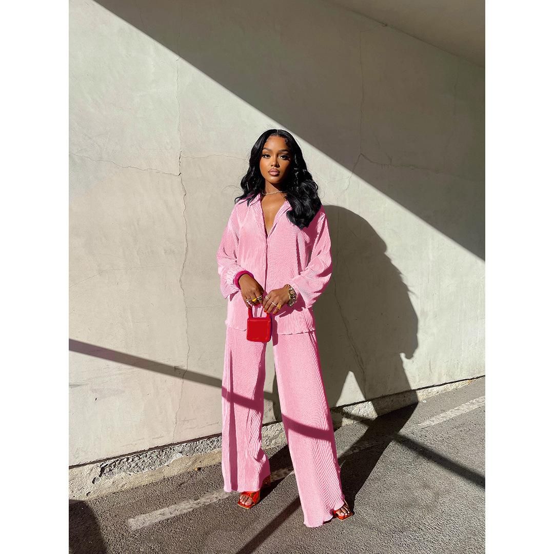 Fashionable and Comfortable Pleated Wide Leg Pants Set