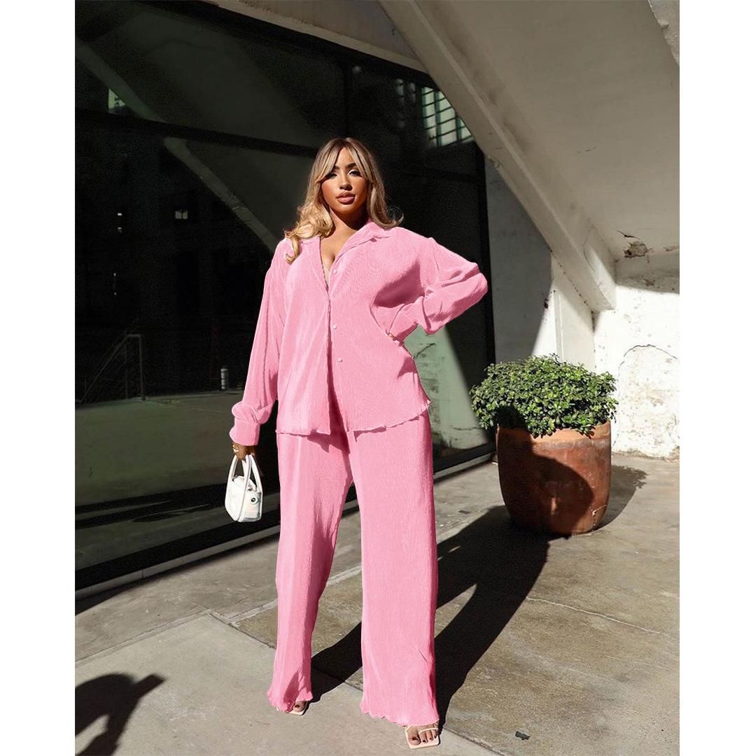 Fashionable and Comfortable Pleated Wide Leg Pants Set