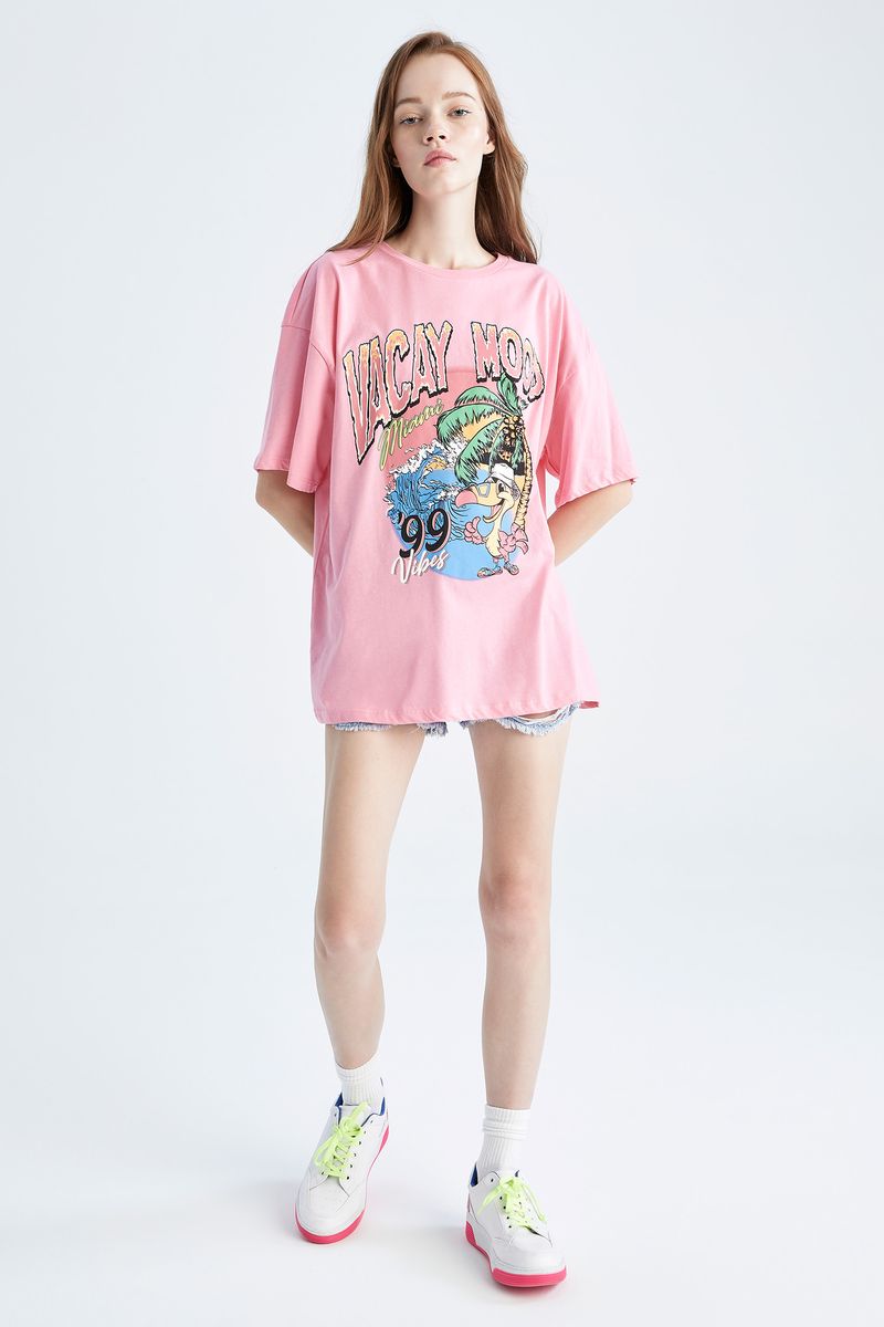 Woman Oversize Fit Knitted T-Shirt-Pink