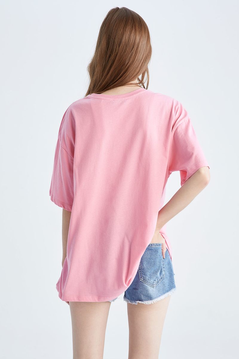 Woman Oversize Fit Knitted T-Shirt-Pink