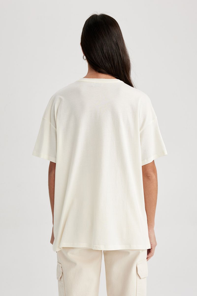 Woman Young Oversize Fit Crew Neck Knitted Short Sleeve T-Shirt - Ecru