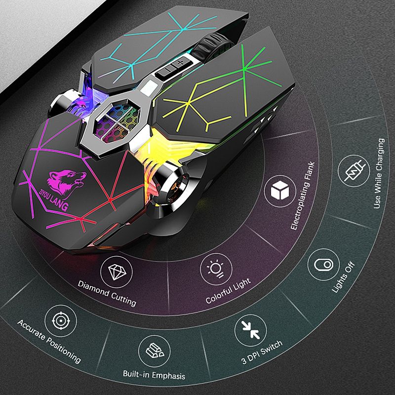 FREEDOM-WOLF X13 2400 DPI 6 Keys Wireless Charging Silent Water-cooled Luminous Mechanical Gaming Mouse(Star Black)