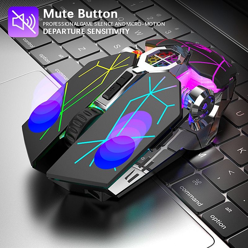 FREEDOM-WOLF X13 2400 DPI 6 Keys Wireless Charging Silent Water-cooled Luminous Mechanical Gaming Mouse(Star Black)