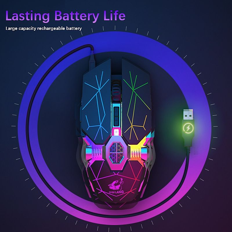 FREEDOM-WOLF X13 2400 DPI 6 Keys Wireless Charging Silent Water-cooled Luminous Mechanical Gaming Mouse(Star Black)