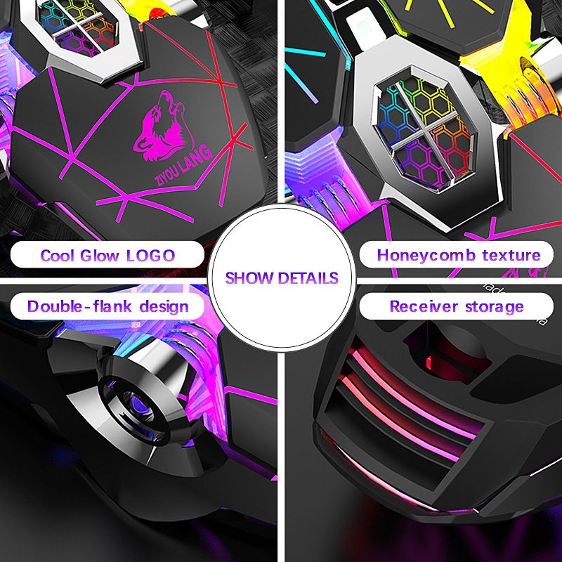 FREEDOM-WOLF X13 2400 DPI 6 Keys Wireless Charging Silent Water-cooled Luminous Mechanical Gaming Mouse(Star Black)