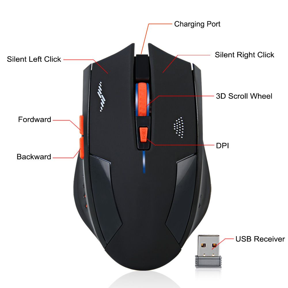 Rechargeable Wireless Mouse 2400DPI 2.4G USB Laser Gaming Mouse