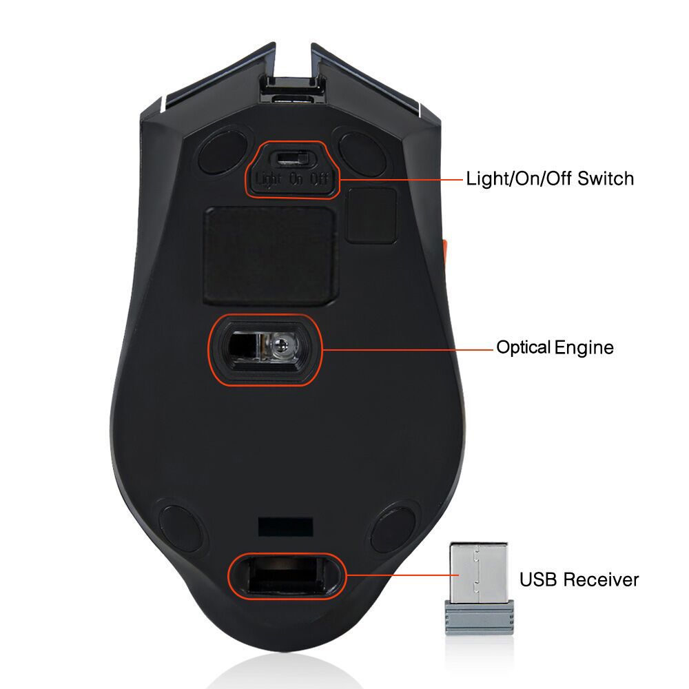 Rechargeable Wireless Mouse 2400DPI 2.4G USB Laser Gaming Mouse