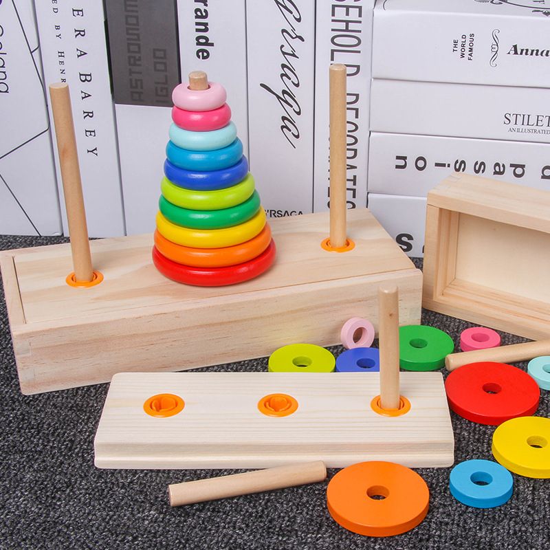 Classic Wooden Puzzle Stack Tower Of Hanoi Kid Mathematical