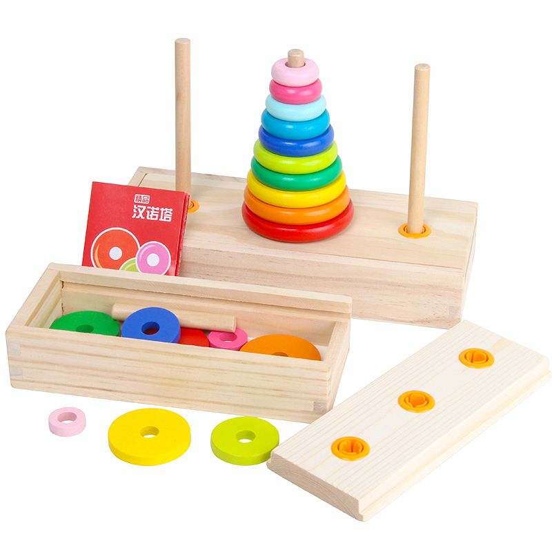 Classic Wooden Puzzle Stack Tower Of Hanoi Kid Mathematical