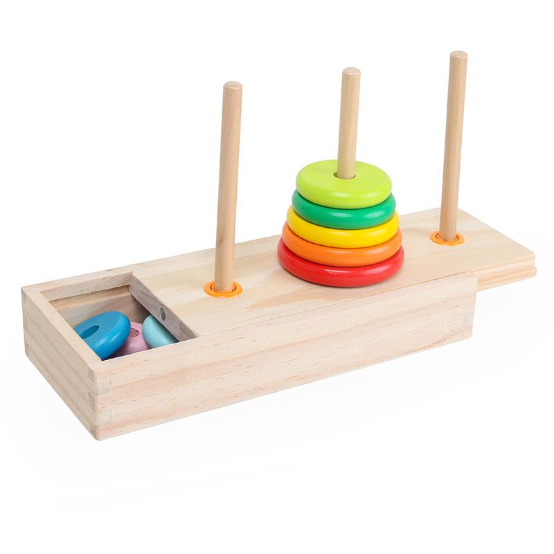 Classic Wooden Puzzle Stack Tower Of Hanoi Kid Mathematical