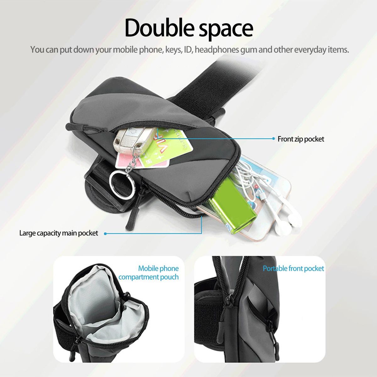 Arm Band Case No Slip Armband Phone Holder Black Gray