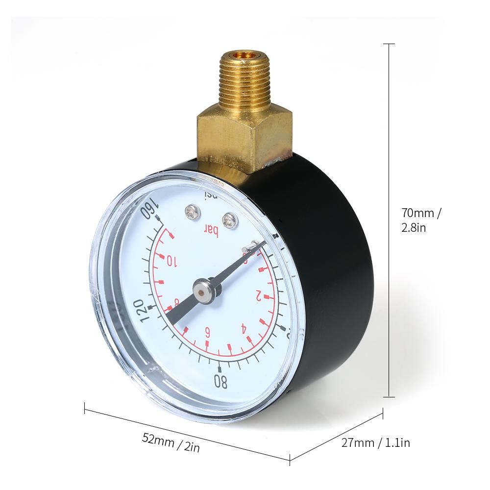 0~160psi 0~11bar Dual Scale Mechanical Pressure Gauge Pool Filter Aquarium Water Air Gas Pressure Gauge Meter 1/8 inch NPT Bottom Mount