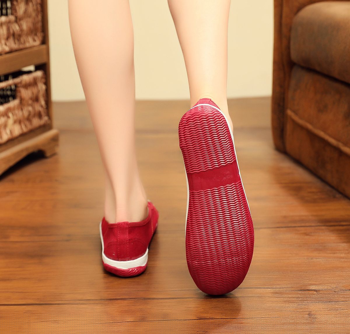 Ladies Flat Fashion Casual Non-slip Cloth Shoes - Red