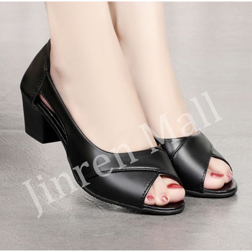 Ladies Fashion Work Shoes With Thick Heel-Black