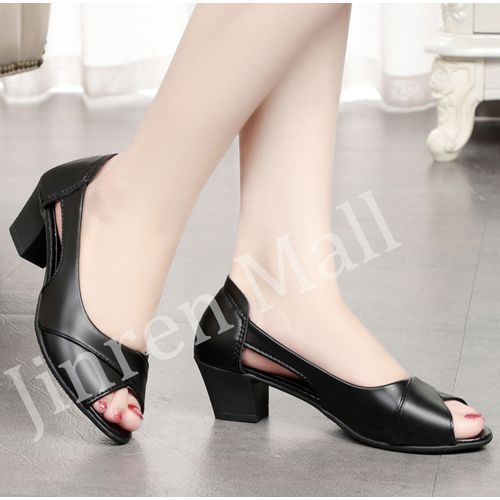 Ladies Fashion Work Shoes With Thick Heel-Black