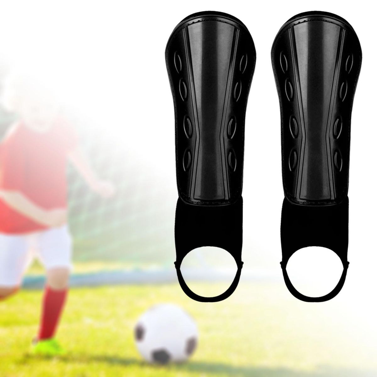 Soccer Shin Guard Children Adult Adjustable Straps Ankle Kids Black