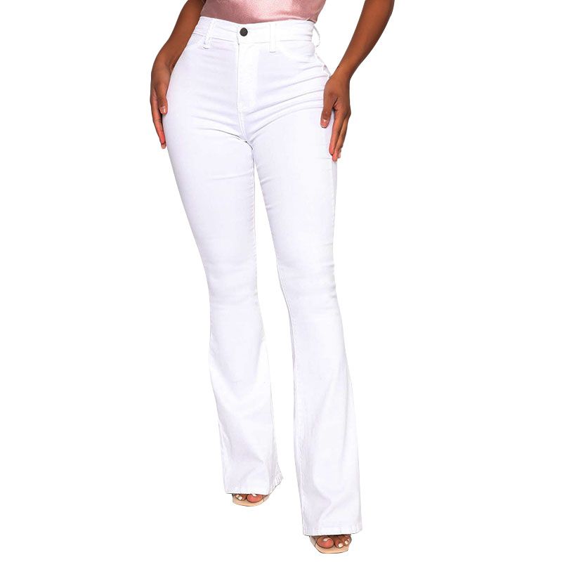 (White)Plus Size High Waist Stretchy Skinny White Bell Bottoms Jeans 4XL Distressed Bodycon Pencil Denim Pants Lady Indie Trousers Jean SAB